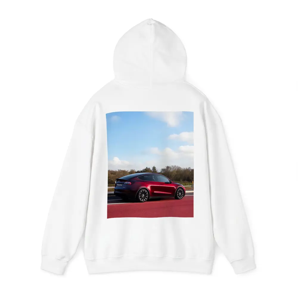 Tesla Model Y Red Street Blue Sky – Hoodies