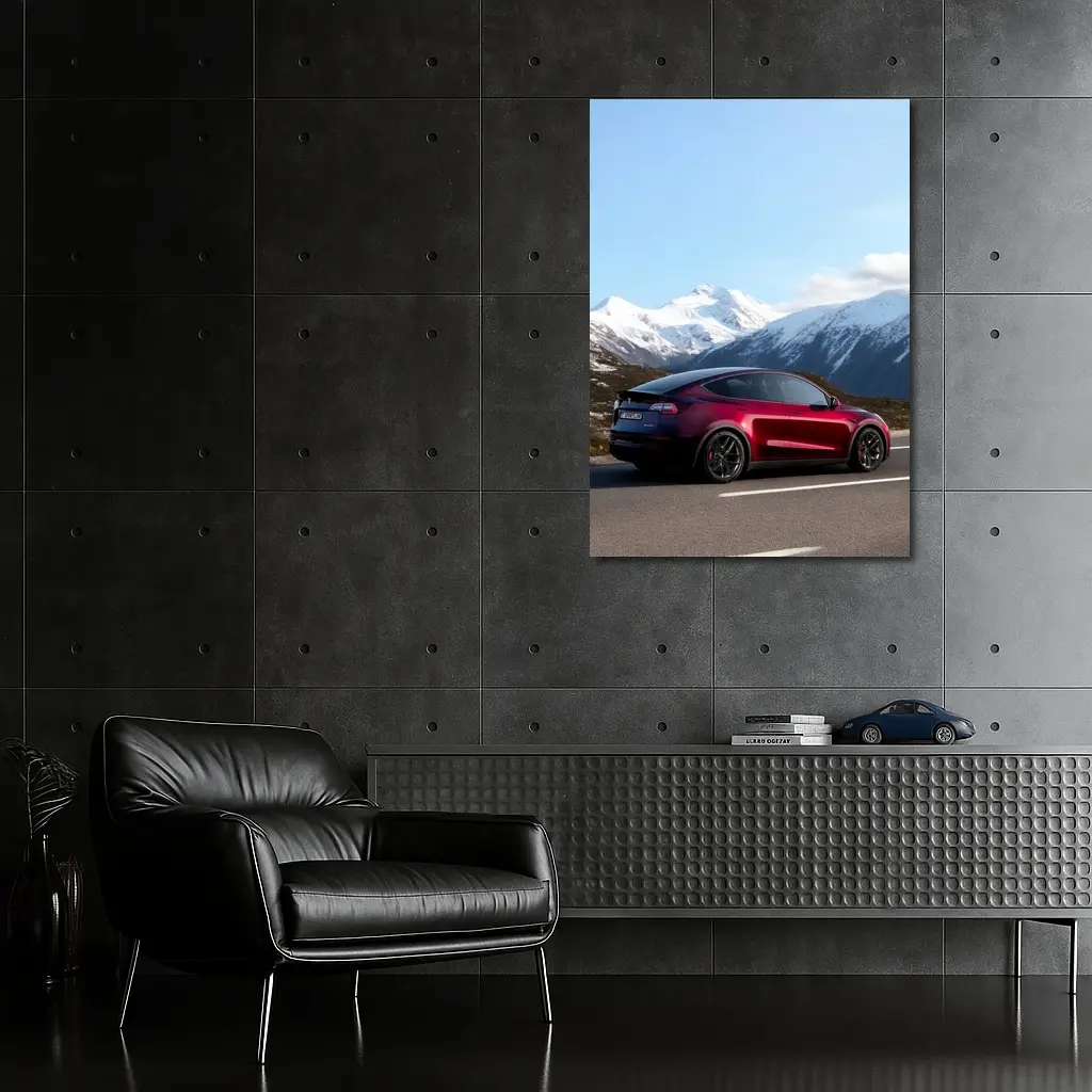 Tesla Model Y Red Mountain Road Drive – Wall Art