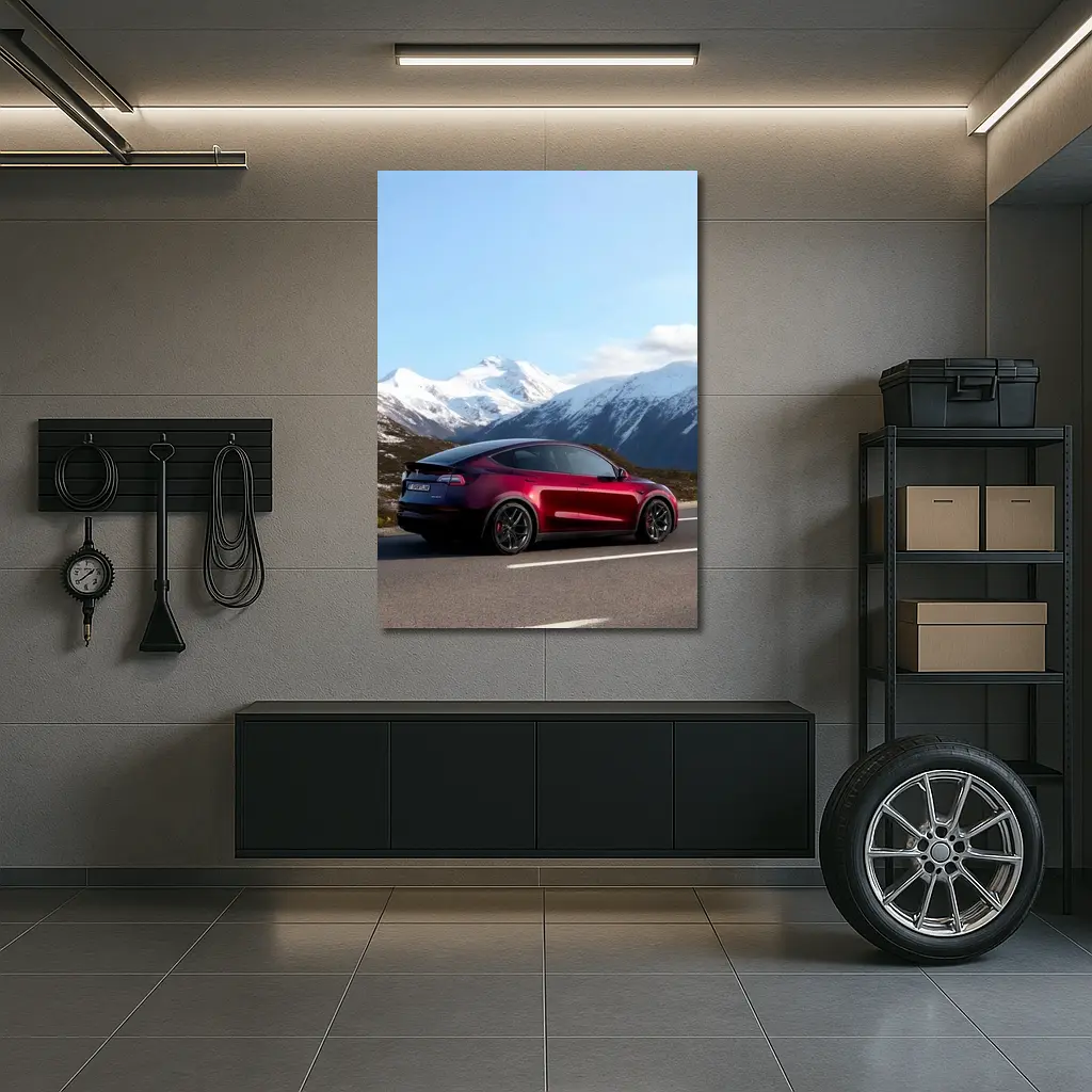 Tesla Model Y Red Mountain Road Drive – Wall Art