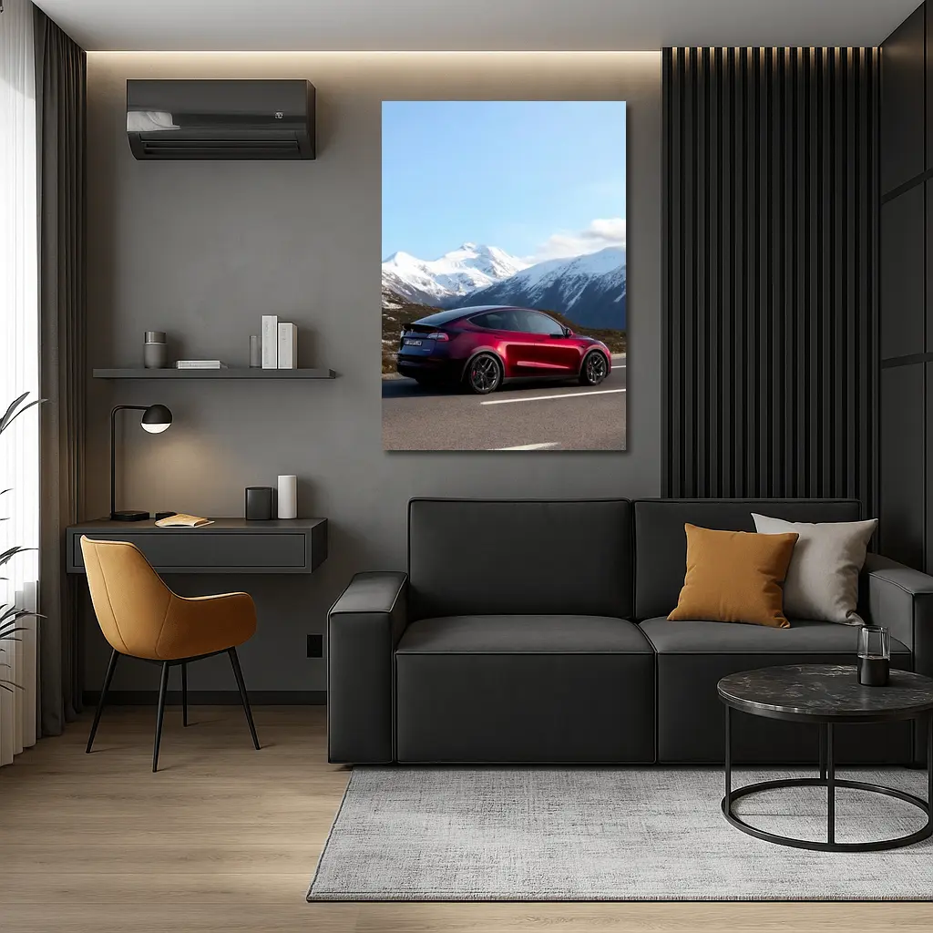 Tesla Model Y Red Mountain Road Drive – Wall Art