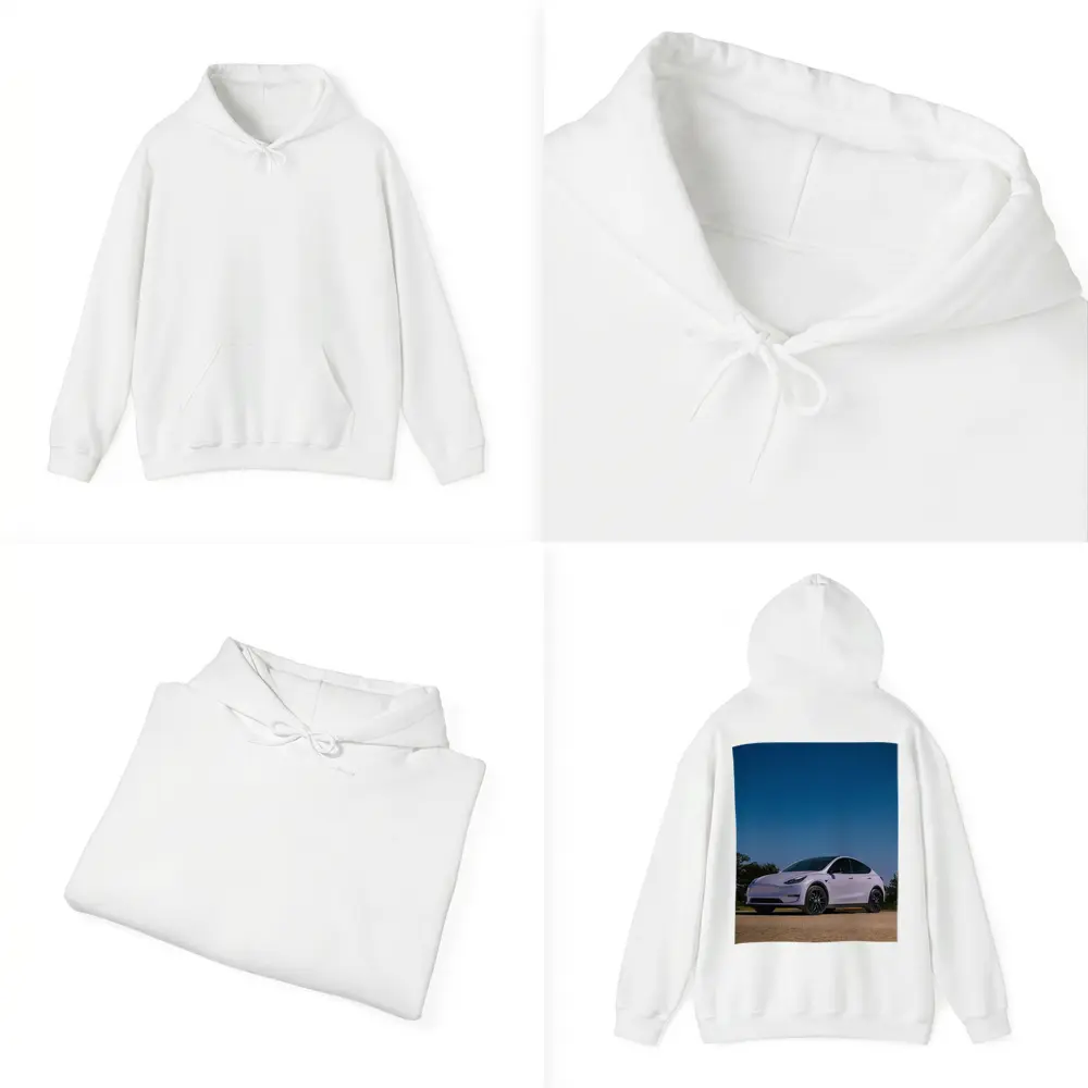Tesla Model Y Under Deep Blue Night Sky – Hoodies