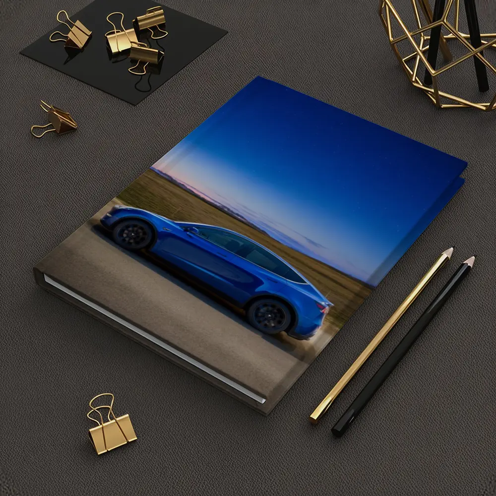 Tesla Model Y Blue Under Starry Night Sky – Notebooks