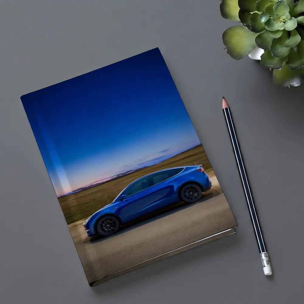 Tesla Model Y Blue Under Starry Night Sky – Notebooks