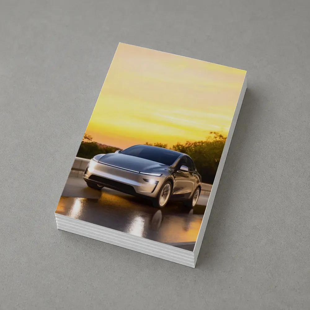 Tesla Model Y Driving at Golden Sunset – Postcards