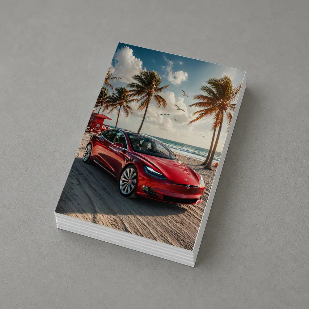 Tesla Model S Red Car Beach Palm Trees – Postcards