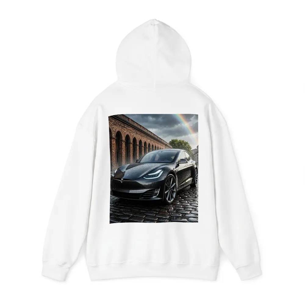 Tesla Model S Black Wet Cobblestone Street – Hoodies