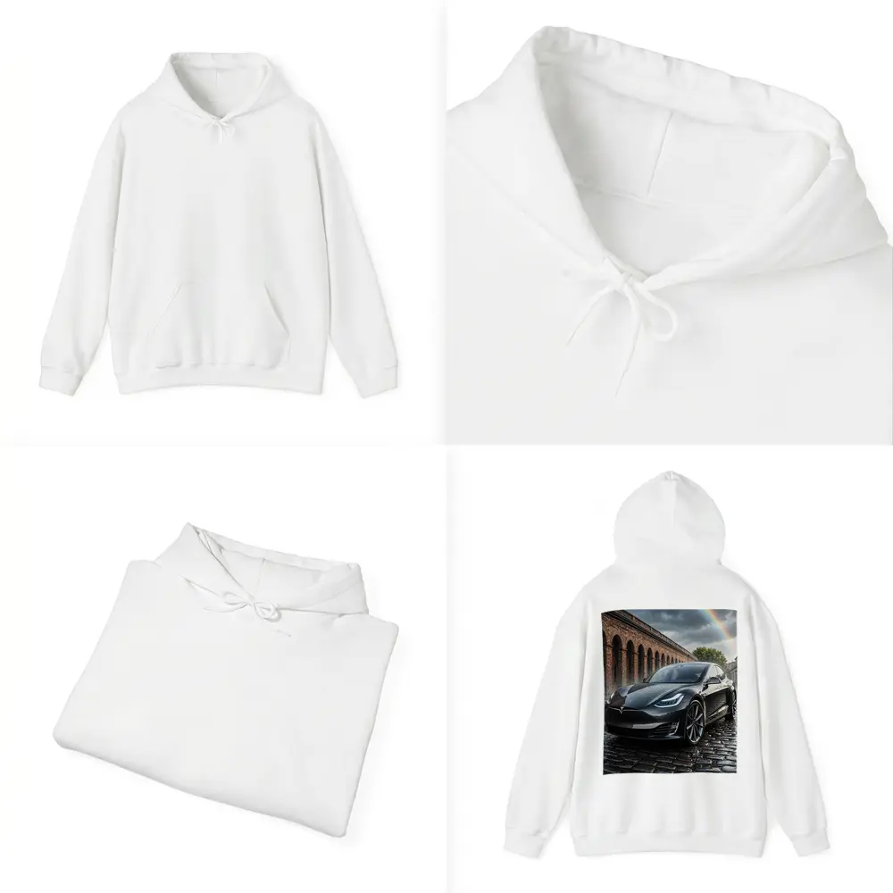 Tesla Model S Black Wet Cobblestone Street – Hoodies