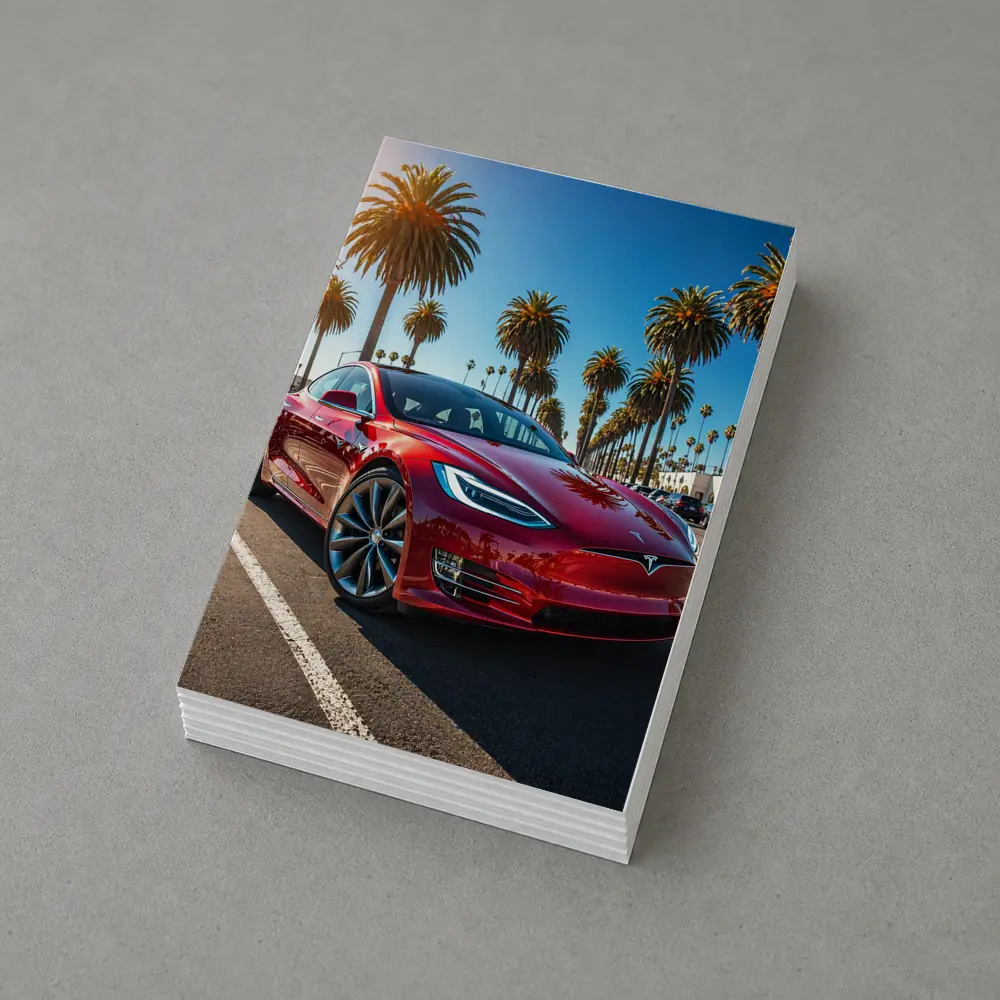 Tesla Model S Red Under Palm Trees – Postcards
