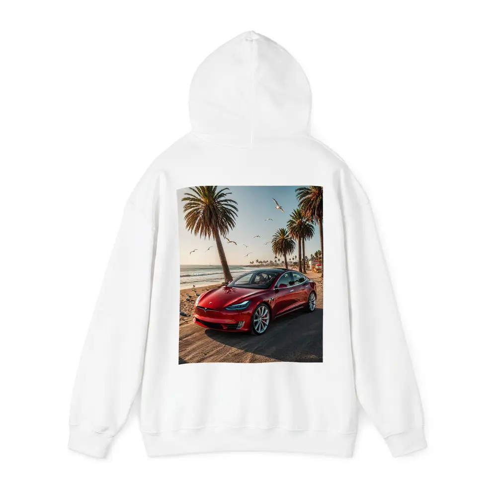 Red Tesla Model S Beach Palm Trees – Hoodies