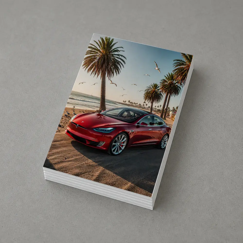 Red Tesla Model S Beach Palm Trees – Postcards