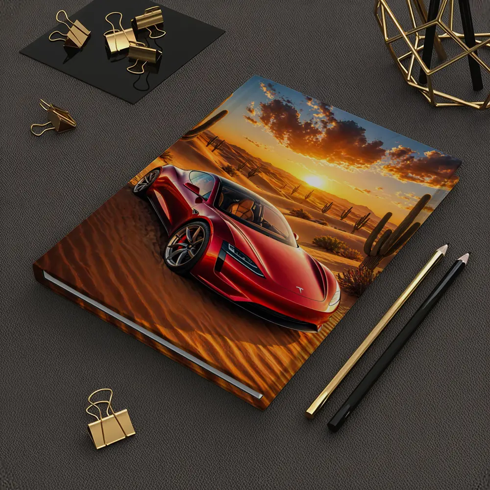 Tesla Roadster Red Car Desert Sunset – Notebooks