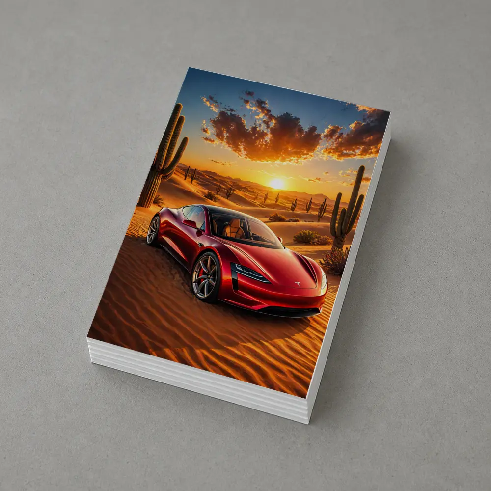 Tesla Roadster Red Car Desert Sunset – Postcards