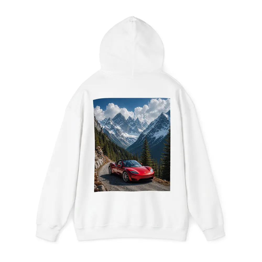Tesla Roadster Red Car Mountain Road – Hoodies