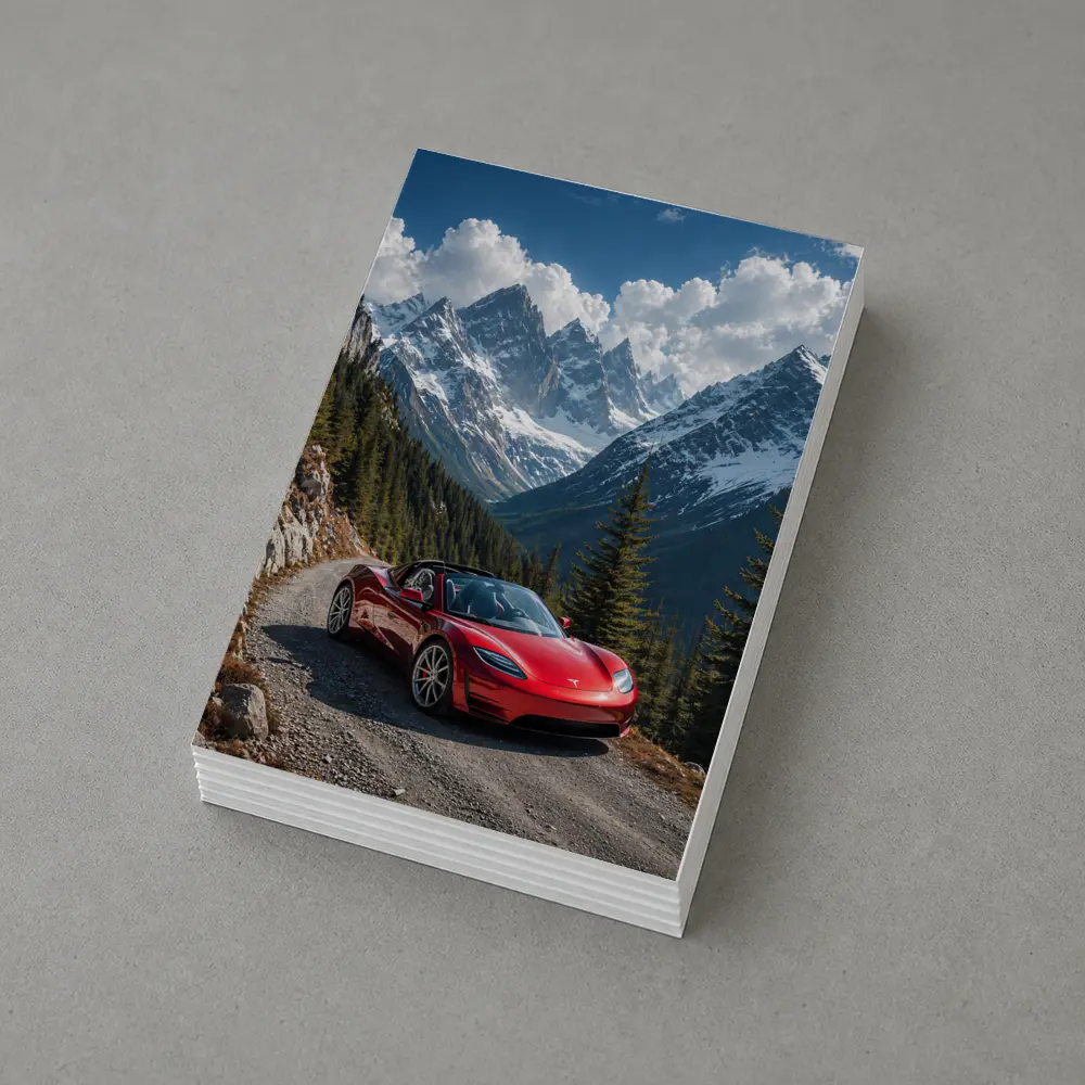 Tesla Roadster Red Car Mountain Road – Postcards
