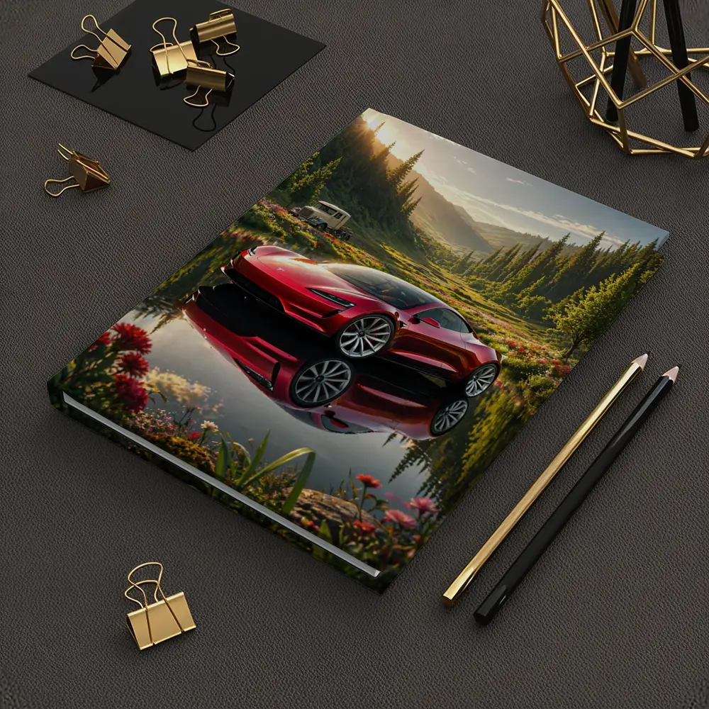 Tesla Roadster Red Reflection Mountain Lake – Notebooks