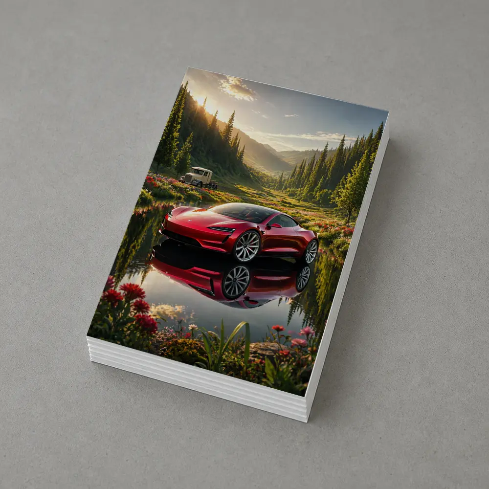 Tesla Roadster Red Reflection Mountain Lake – Postcards