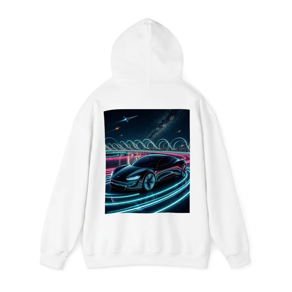 Tesla Roadster Neon Light Trails Night Sky – Hoodies