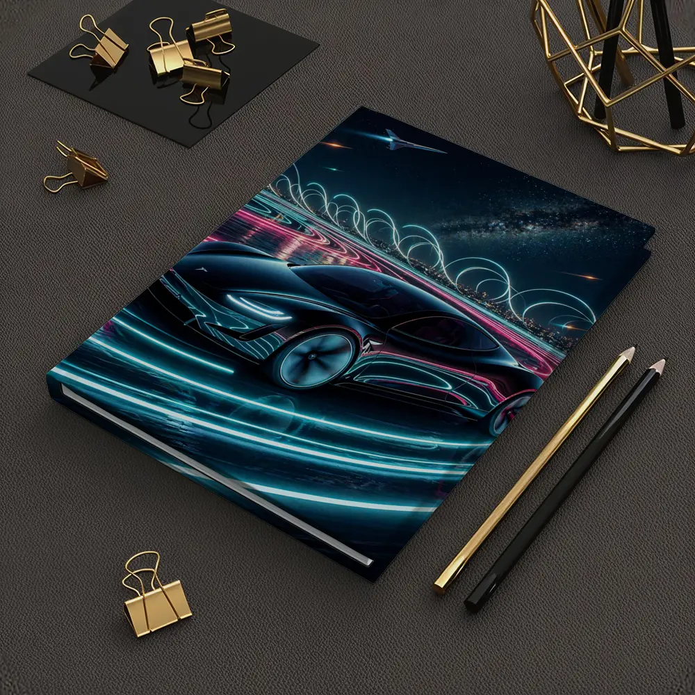 Tesla Roadster Neon Light Trails Night Sky – Notebooks
