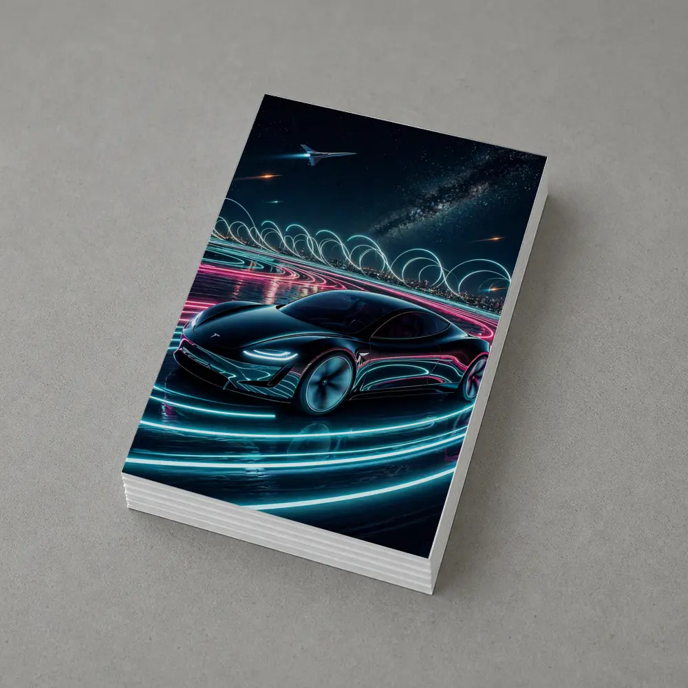Tesla Roadster Neon Light Trails Night Sky – Postcards