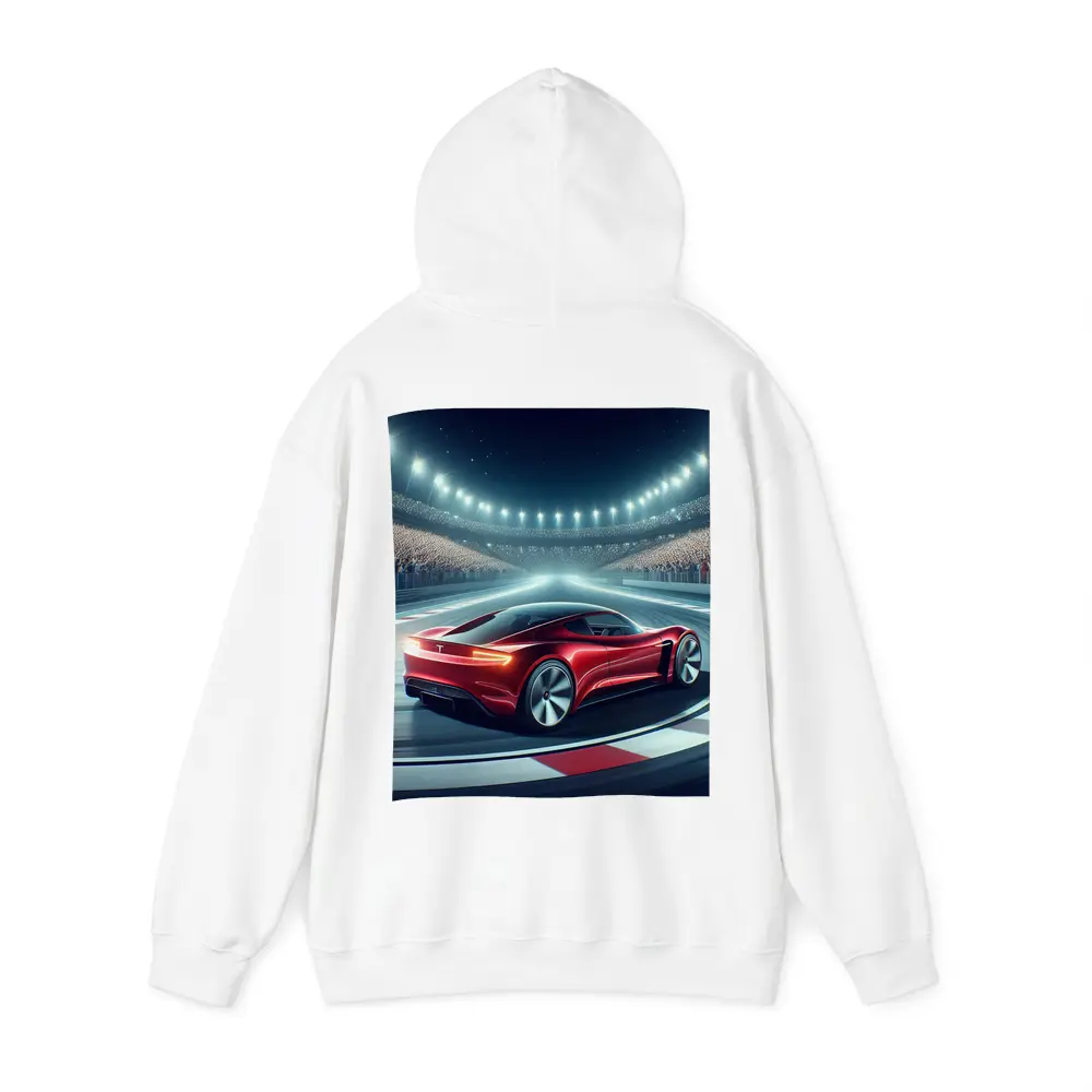 Tesla Roadster Racing On Stadium Track – Hoodies