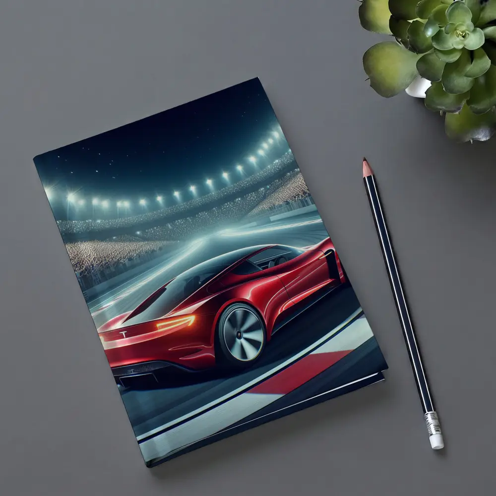 Tesla Roadster Racing On Stadium Track – Notebooks
