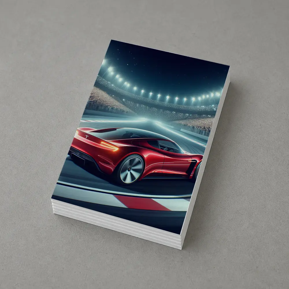 Tesla Roadster Racing On Stadium Track – Postcards