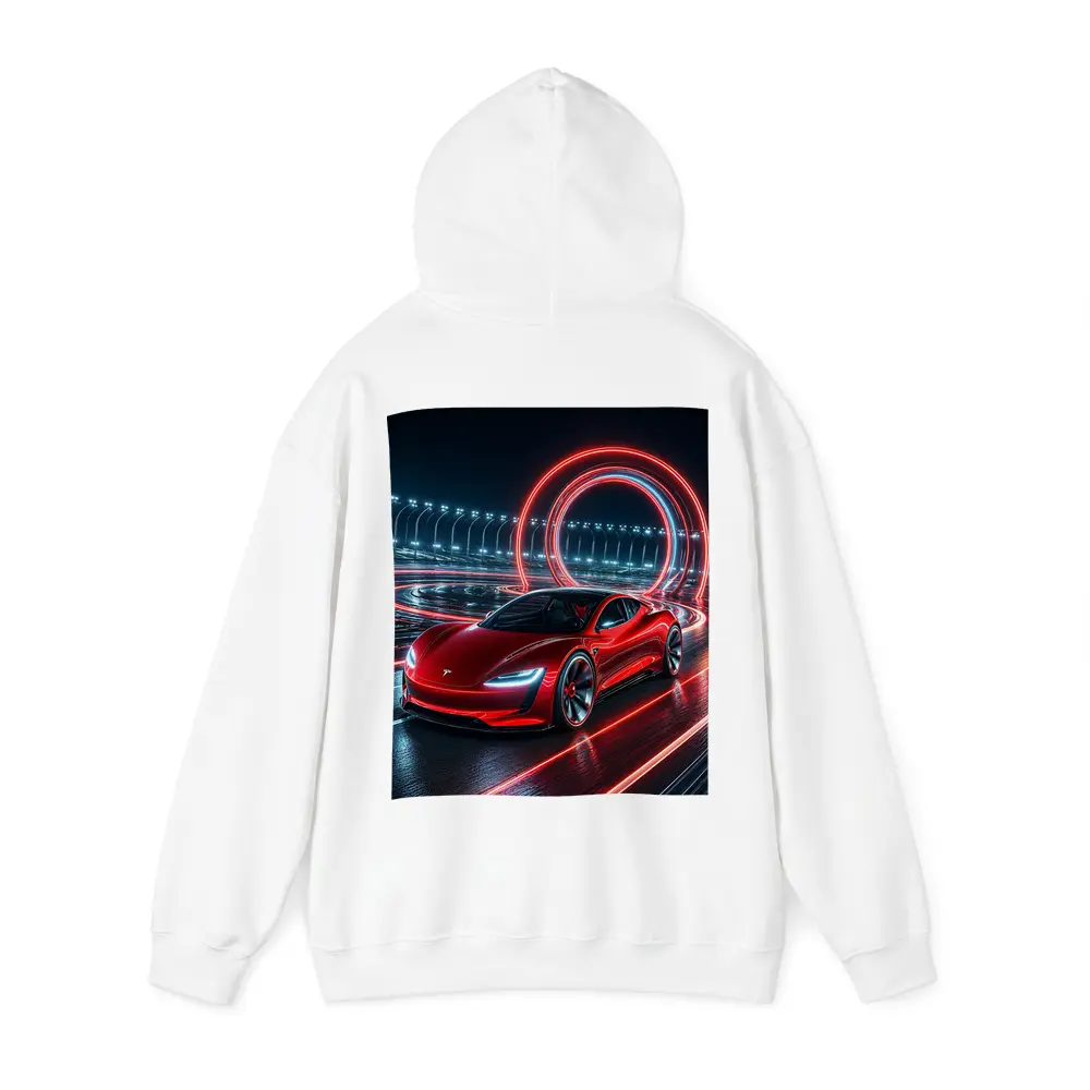 Tesla Roadster Red Neon Racing Track Night – Hoodies