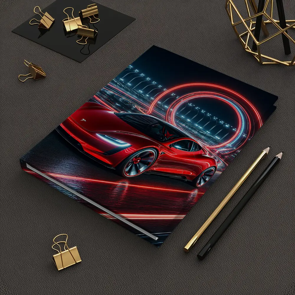 Tesla Roadster Red Neon Racing Track Night – Notebooks