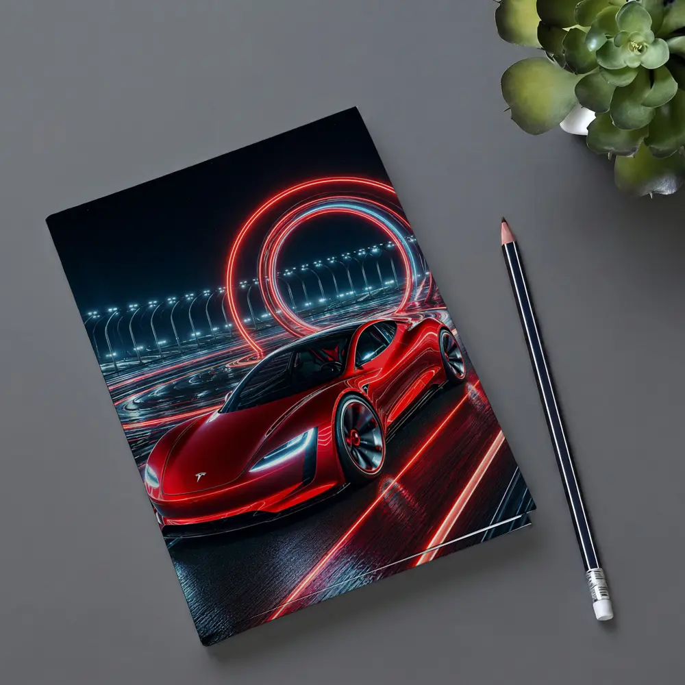 Tesla Roadster Red Neon Racing Track Night – Notebooks
