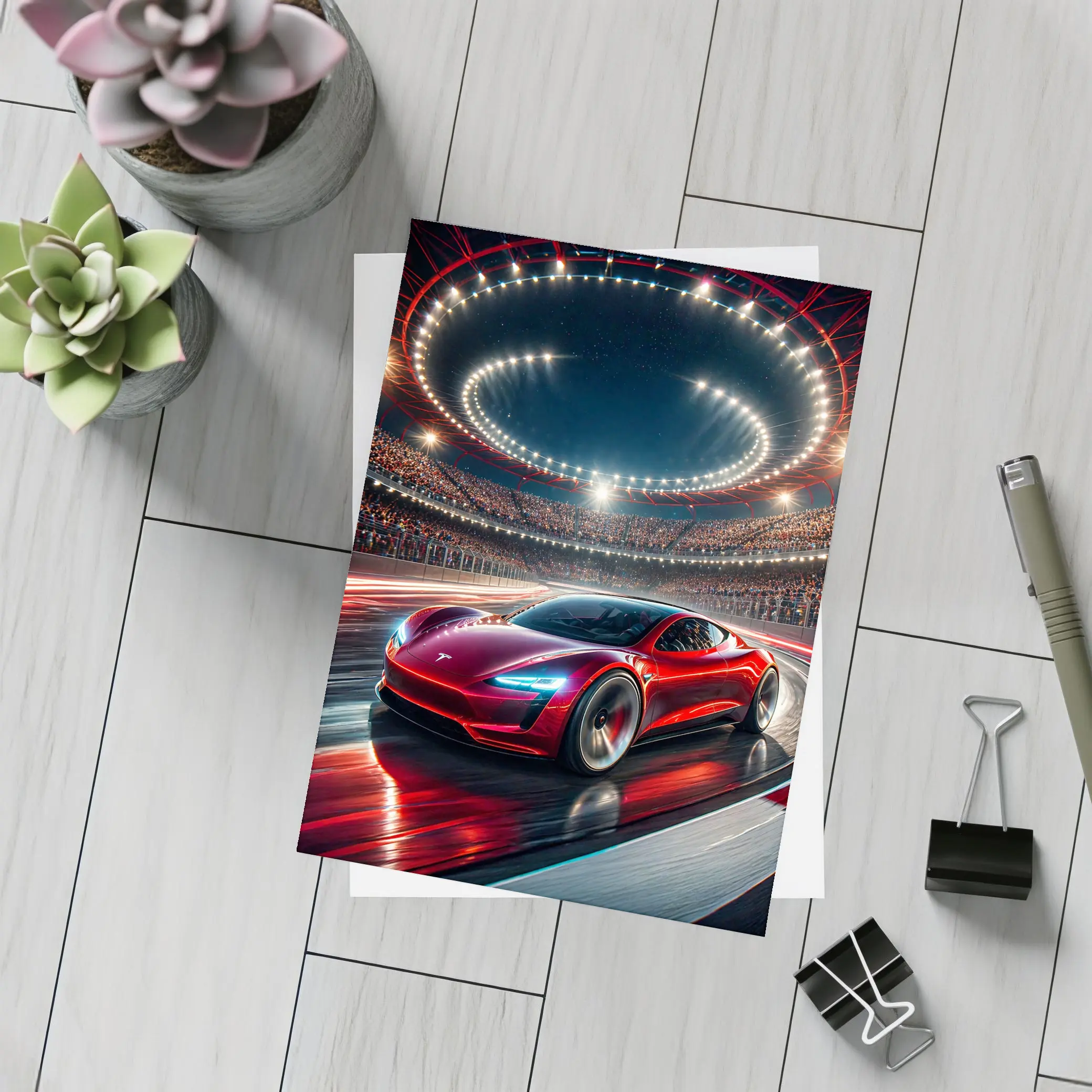 Tesla Roadster Racing Stadium Night Lights – Postcards