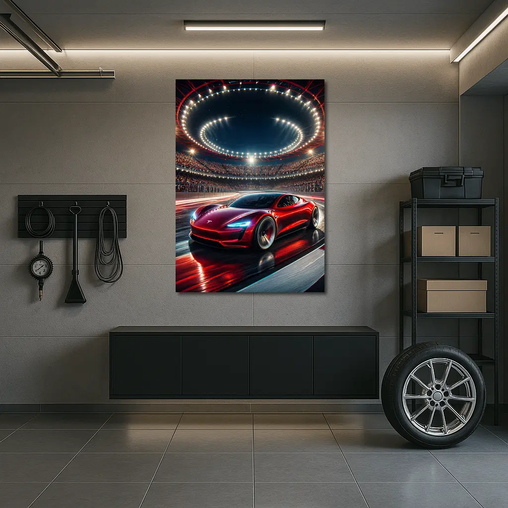 Tesla Roadster Racing Stadium Night Lights – Wall Art