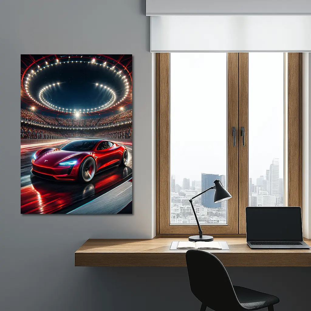 Tesla Roadster Racing Stadium Night Lights – Wall Art