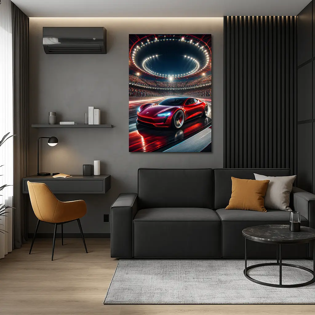 Tesla Roadster Racing Stadium Night Lights – Wall Art