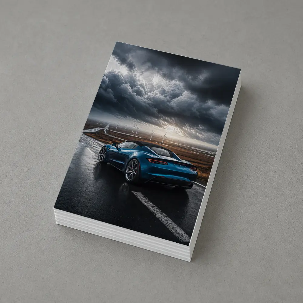 Tesla Roadster Blue Sports Car Stormy Road – Postcards