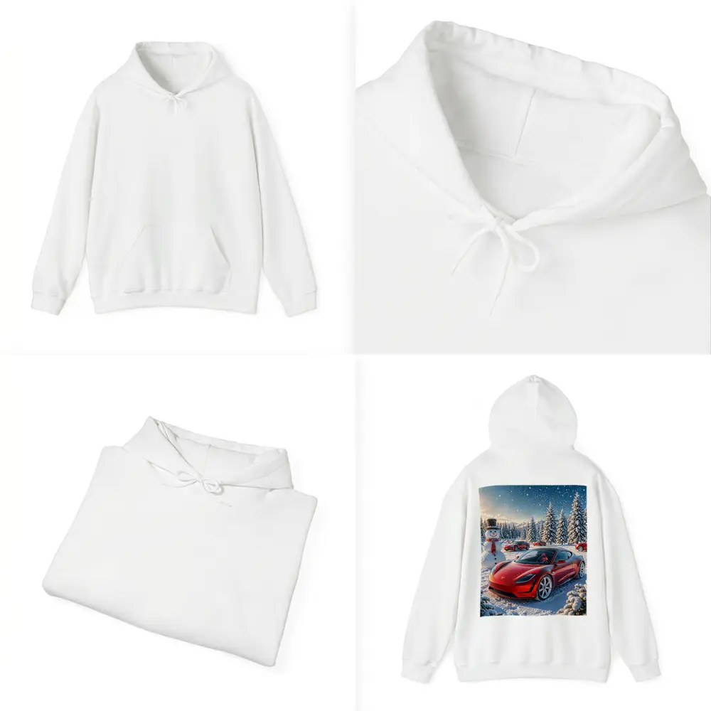 Tesla Roadster Red Car Snowy Winter Scene – Hoodies