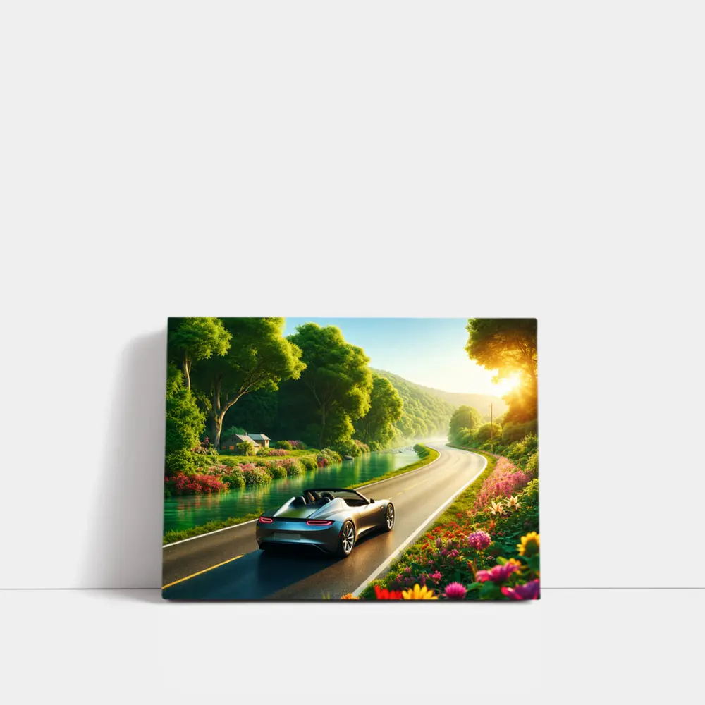 Tesla Roadster Convertible Scenic Country Road Drive – Wall Art