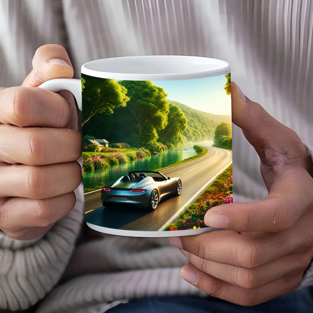 Tesla Roadster Convertible Scenic Country Road Drive – Mugs