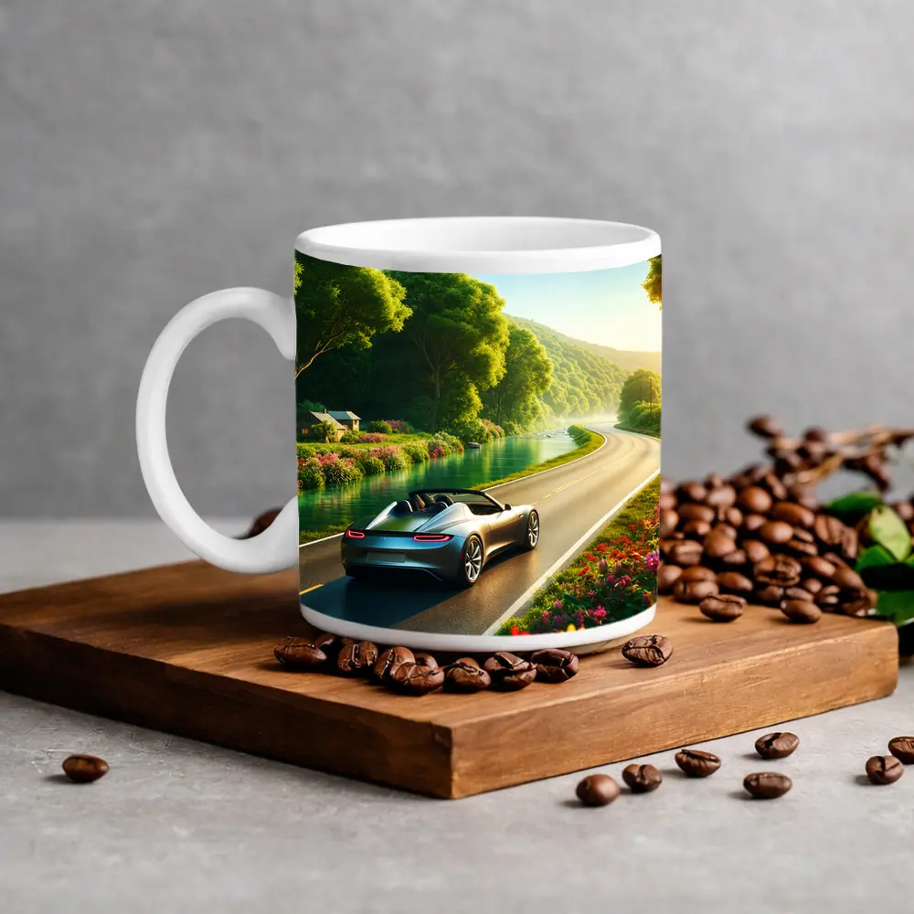 Tesla Roadster Convertible Scenic Country Road Drive – Mugs