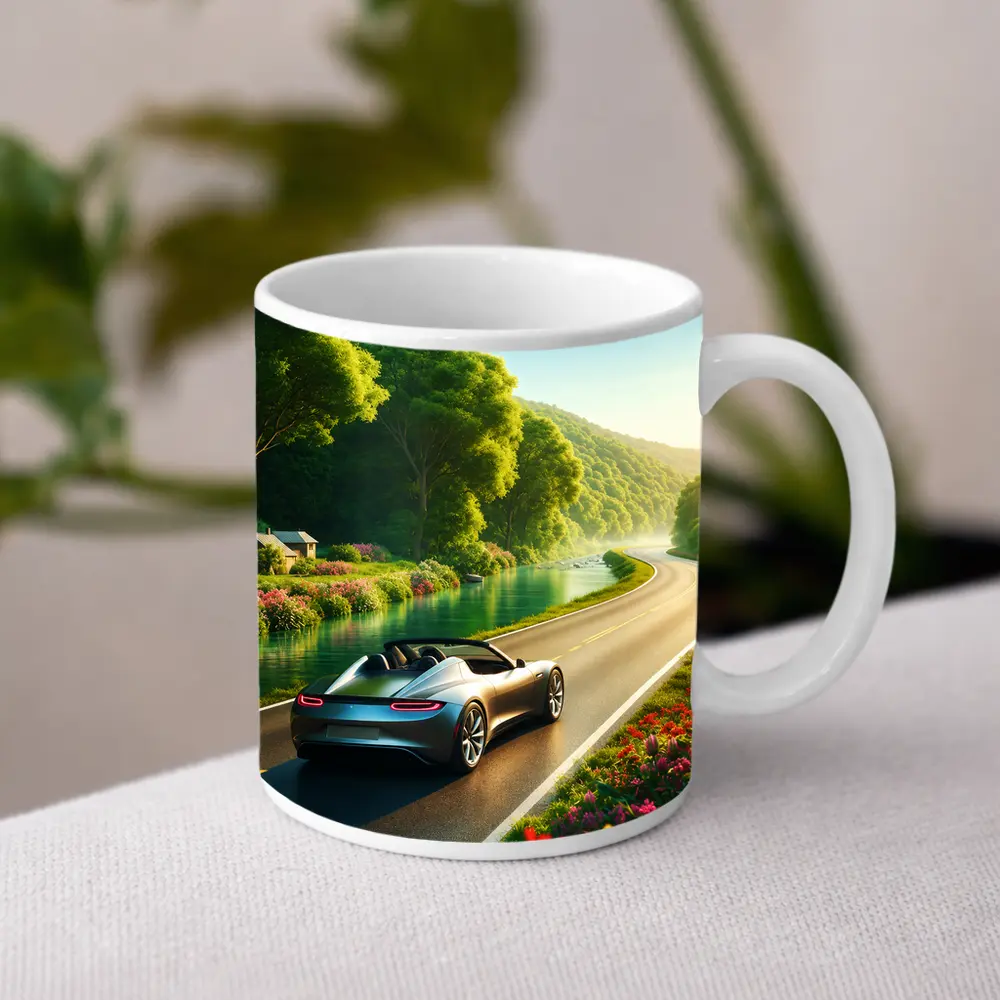 Tesla Roadster Convertible Scenic Country Road Drive – Mugs