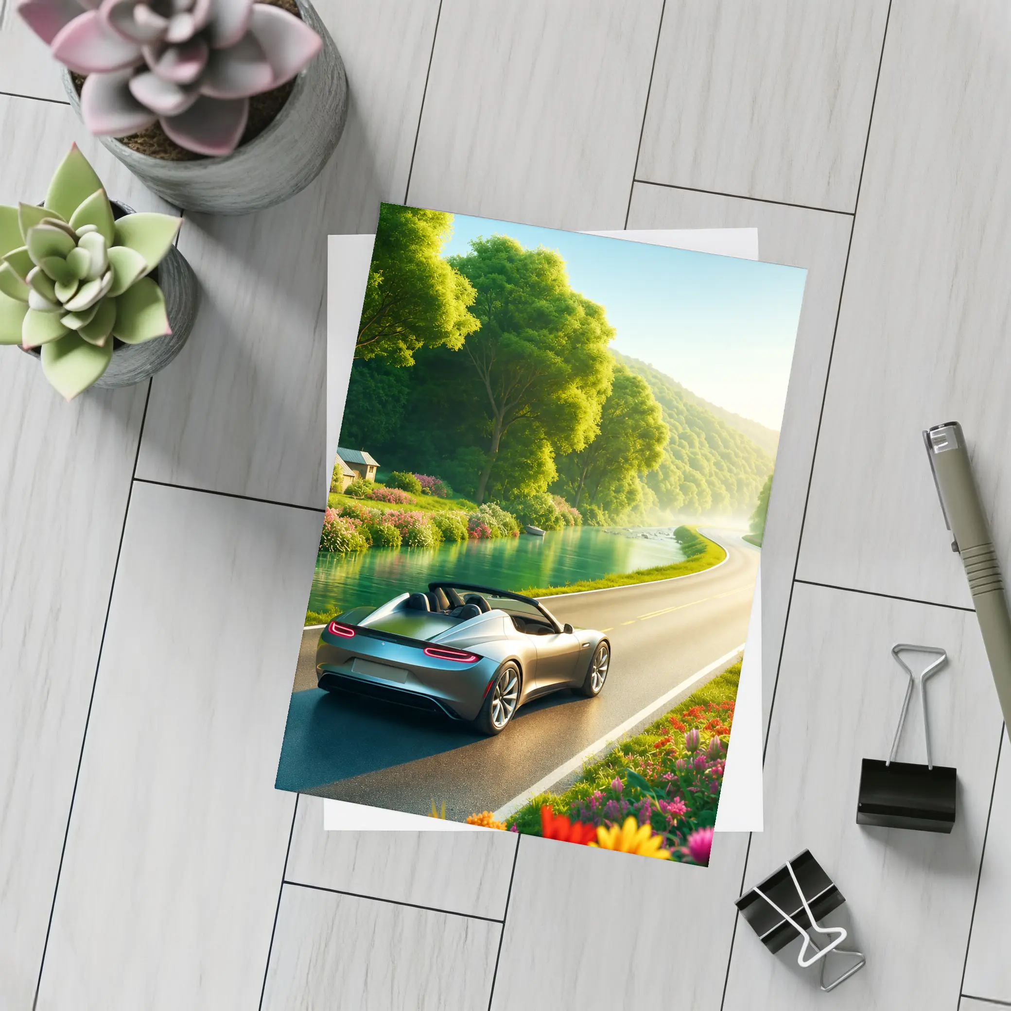 Tesla Roadster Convertible Scenic Country Road Drive – Postcards