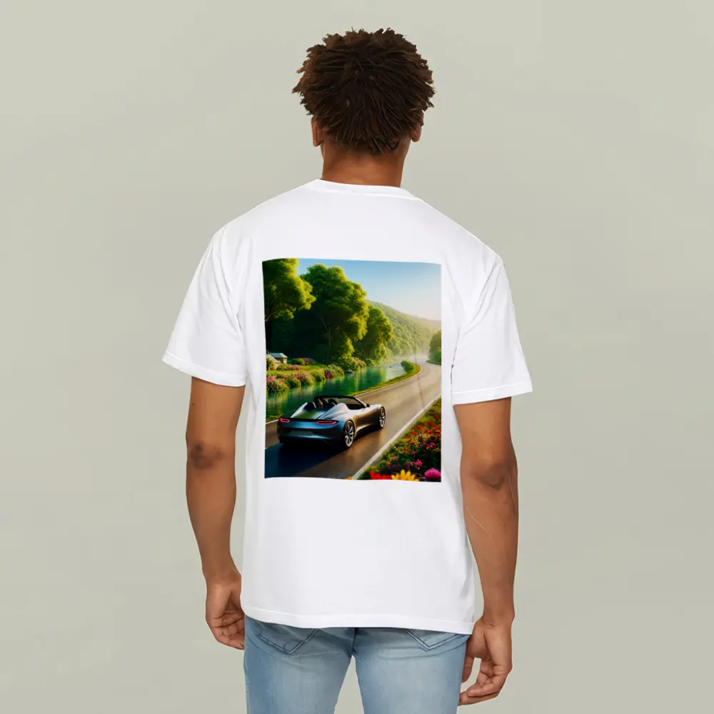 Tesla Roadster Convertible Scenic Country Road Drive – T-Shirts