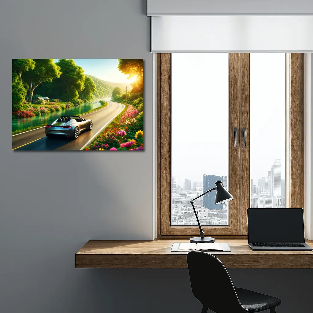 Tesla Roadster Convertible Scenic Country Road Drive – Wall Art