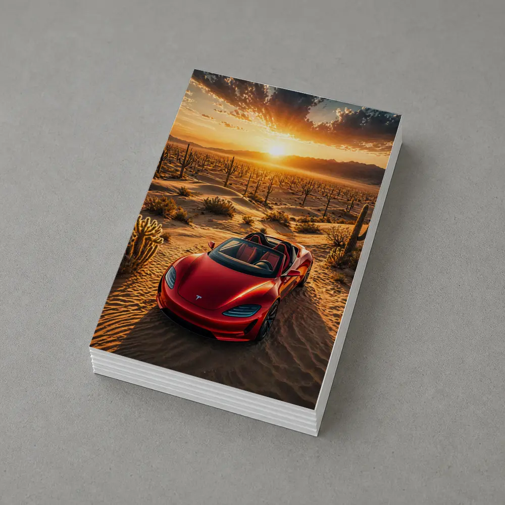 Tesla Roadster Red Desert Sunset Scene – Postcards