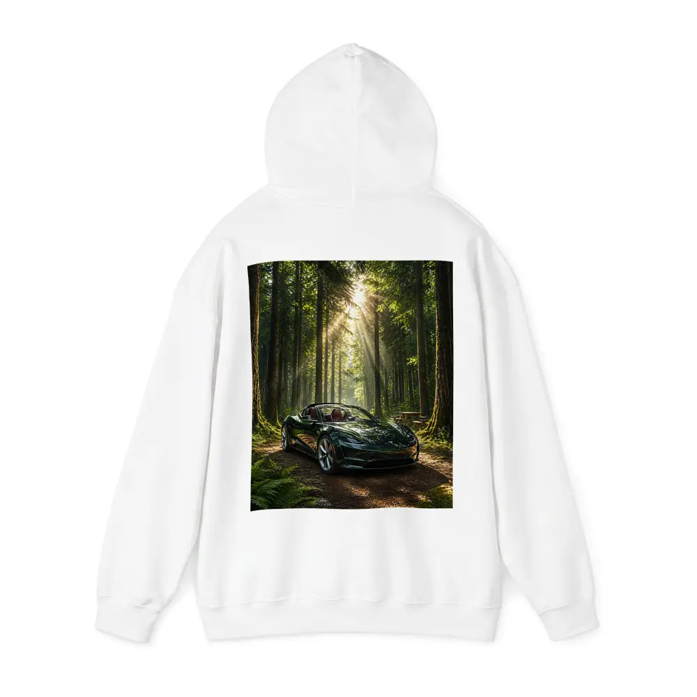 Tesla Roadster Dark Green Forest Sunlight – Hoodies