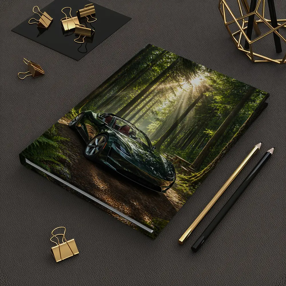Tesla Roadster Dark Green Forest Sunlight – Notebooks