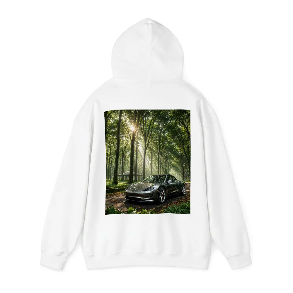 Tesla Roadster Silver Car Forest Sunlight – Hoodies