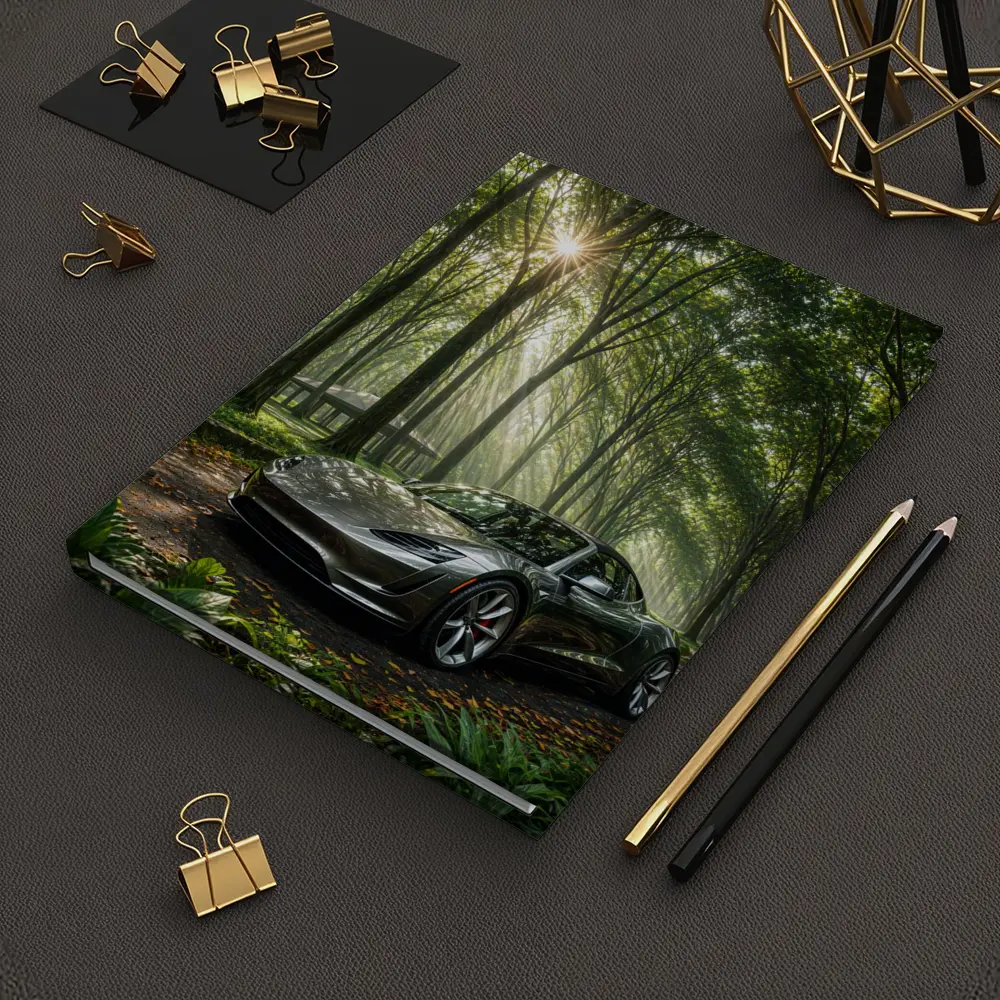 Tesla Roadster Silver Car Forest Sunlight – Notebooks