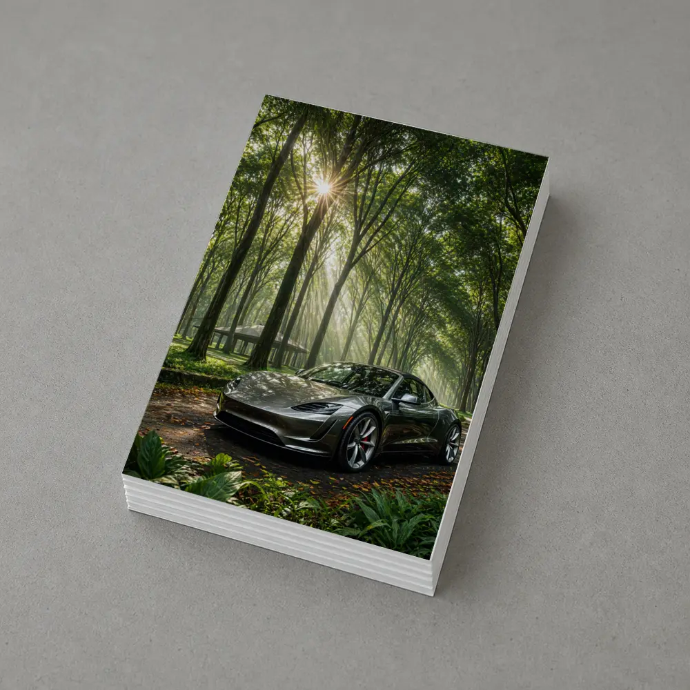 Tesla Roadster Silver Car Forest Sunlight – Postcards