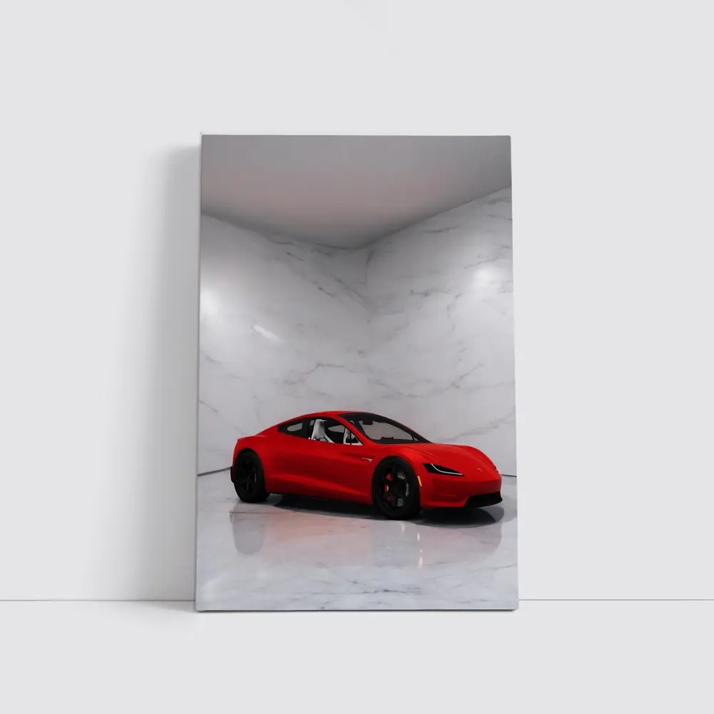 Tesla Roadster Red Car Marble Room – Wall Art