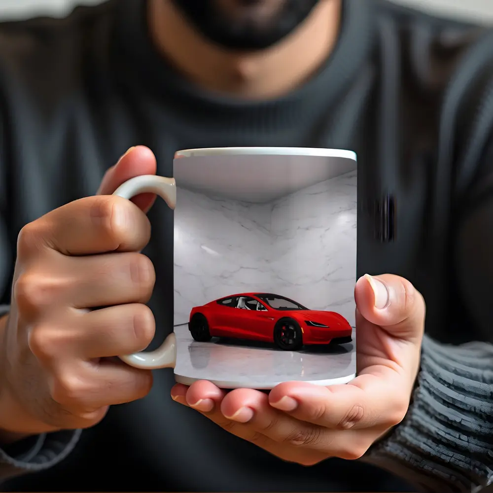 Tesla Roadster Red Car Marble Room – Mugs